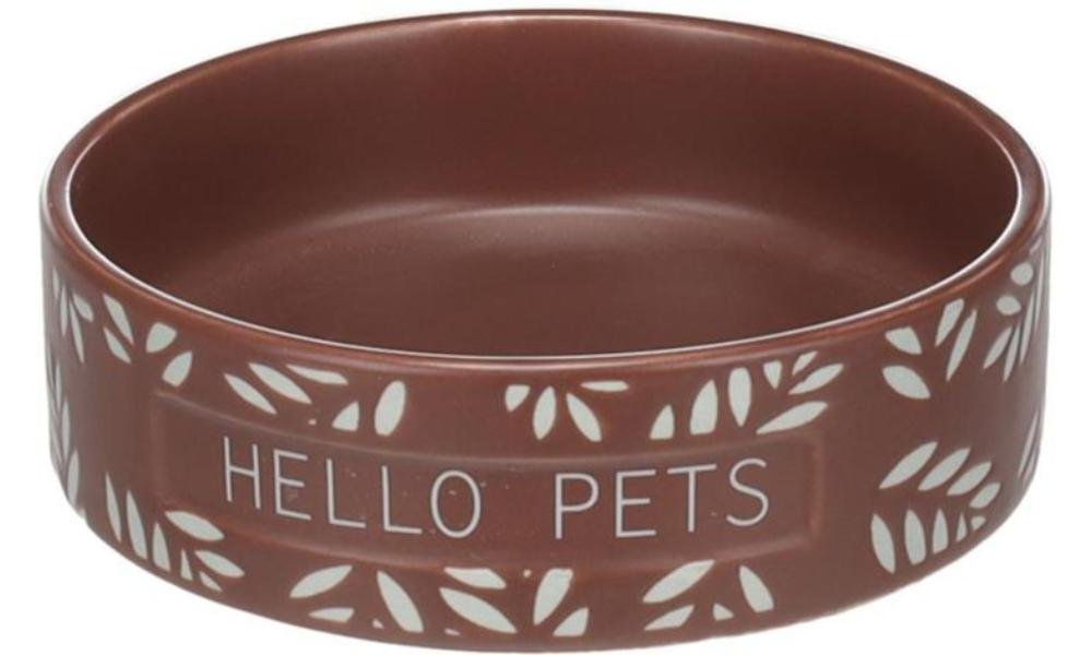 საკვებისა და სასმელის კერამიკის თასი ზღვის გოჭებისთვის ყავისფერი 12x3,5სმ 200მლ / Feeding and drinking bowl Guinea pig Leafs Round Brown 12x3,5cm 200ml - ZooLife.ge