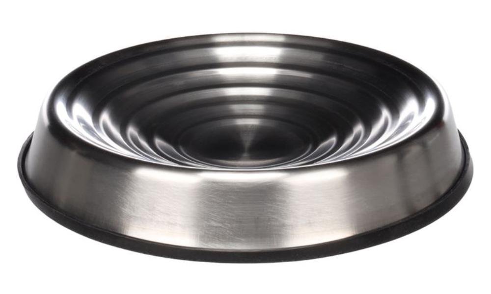 საკვების მეტალის თასი რეზინის ძირით 17,5x3სმ 200მლ / Feeding dish lajla round silver 17,5x3cm 200ml - ZooLife.ge