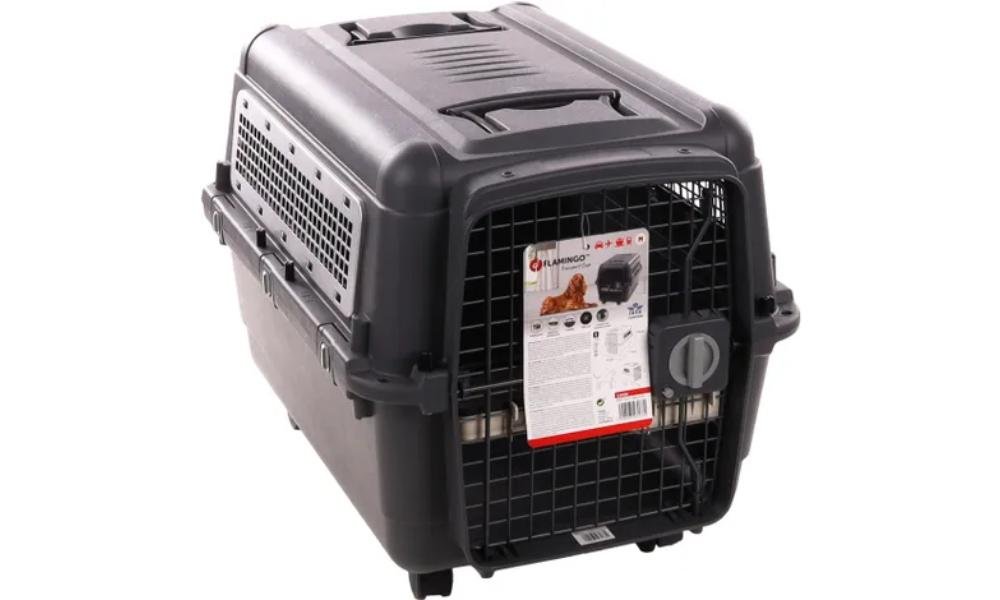 ცხოველის გადასაყვანი კონტეინერი მუქი ნაცრისფერი ზომა: M 51x71x48სმ   / Transport cage lanta grey M 51x71x48cm - ZooLife.ge