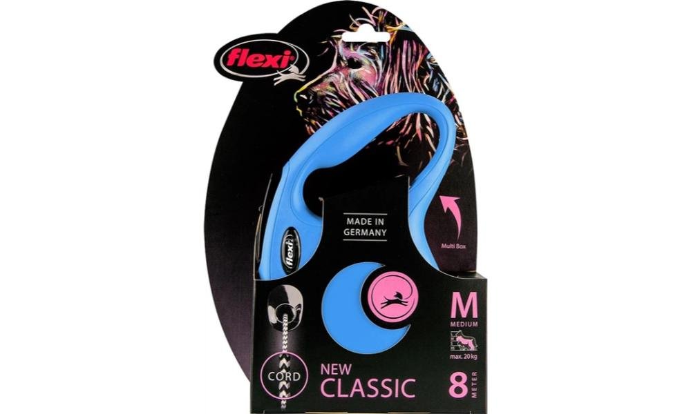 Flexi - ძაღლის სატარებელი რულეტკა ლურჯი M 8მ/20კგ / Flexi new classic cord M blue 8m 20kg - ZooLife.ge