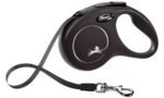 Flexi – ძაღლის სატარებელი რულეტკა შავი S 5მ 15კგ / Flexi Retractable leash Classic Tape Black S 5m 15kg
