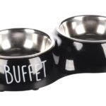 საკვებისა და სასმელის ორმაგი თასი შავი/ვერცხლისფერი S 2x230მლ / Feeding and drinking bowl Duo Dinner Divar Black & Silver S 2x230ml