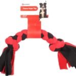 ძაღლის სათამაშო ტექსტილის ნაწნავი 2 კვანძით წითელი/შავი 53სმ / Dog Toy Womas Cord Woven with 2 knots Red & Black 53cm