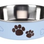 საკვებისა და სასმელის თასი ღია ლურჯი/ვერცხლისფერი 800მლ / Feeding and drinking bowl Kena Round Light blue & Silver 800ml