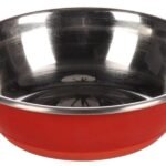საკვებისა და სასმელის თასი წითელი და ვერცხლისფერი 300მლ / Feeding and drinking bowl Tobias Round Red & Silver 300ml