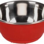 საკვებისა და სასმელის თასი წითელი და ვერცხლისფერი 500მლ / Feeding and drinking bowl Tobias Round Red & Silver 500ml