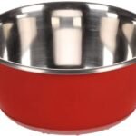 საკვებისა და სასმელის თასი წითელი და ვერცხლისფერი 950 მლ / Feeding and drinking bowl Tobias Round Red & Silver 950ml