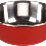 საკვებისა და სასმელის თასი წითელი და ვერცხლისფერი 1900მლ / Feeding and drinking bowl Tobias Round Red & Silver 1900ml