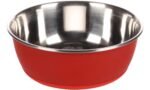 საკვებისა და სასმელის თასი წითელი და ვერცხლისფერი 1900მლ / Feeding and drinking bowl Tobias Round Red & Silver 1900ml