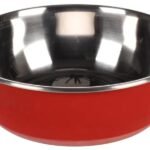 საკვებისა და სასმელის თასი წითელი და ვერცხლისფერი 2700მლ / Feeding and drinking bowl Tobias Round Red & Silver 2700ml