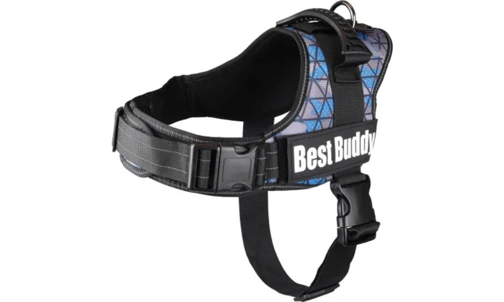 სამკერდე აღკაზმულობა ლურჯი/ნაცრისფერი/შავი L 70-90სმ *50მმ / Harness Best Buddy Pluto Blue camouflage Grid L 70-90cm *50mm - ZooLife.ge