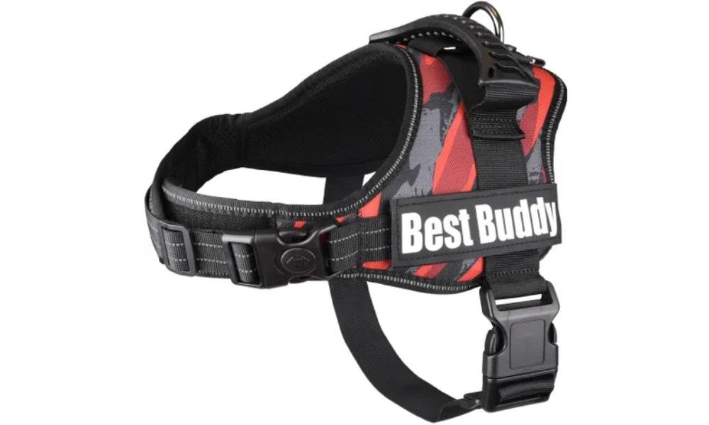 სამკერდე აღკაზმულობა წითელი/ნაცრისფერი/შავი M 60-80სმ *38მმ / Harness Best Buddy Pluto Red camouflage Grid M 60-80cm *38mm - ZooLife.ge