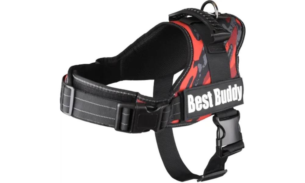 სამკერდე აღკაზმულობა წითელი/ნაცრისფერი/შავი XL 80-100სმ *50მმ / Harness Best Buddy Pluto Red camouflage Grid XL 80-100cm *50mm - ZooLife.ge