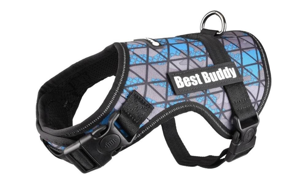 სამკერდე აღკაზმულობა ლურჯი/ნაცრისფერი/შავი S 50-70სმ *25მმ / Harness Best Buddy Uranus blue camouflage grid S 50-70cm *25mm - ZooLife.ge