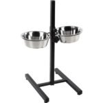 საკვებისა და სასმელის ორმაგი თასი სადგამით ვერცხლისფერი&შავი / Feeding and drinking bowl Duo dinner stand Otis Silver & Black